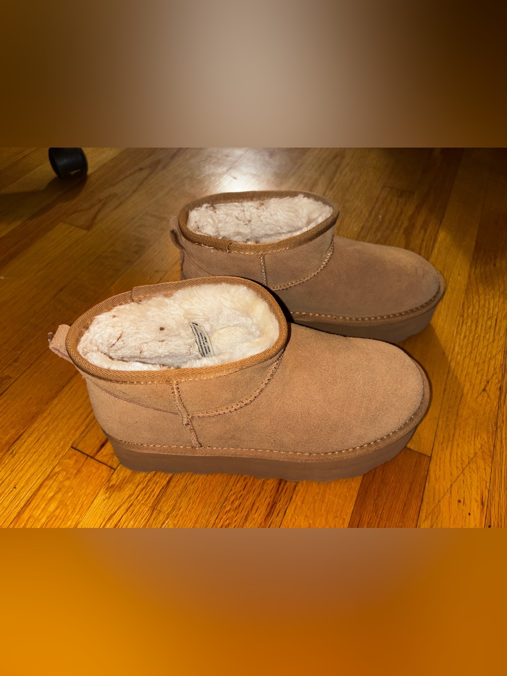 Brown Suede Faux Fur Lined Slip-On Ankle Booties Round Toe 9